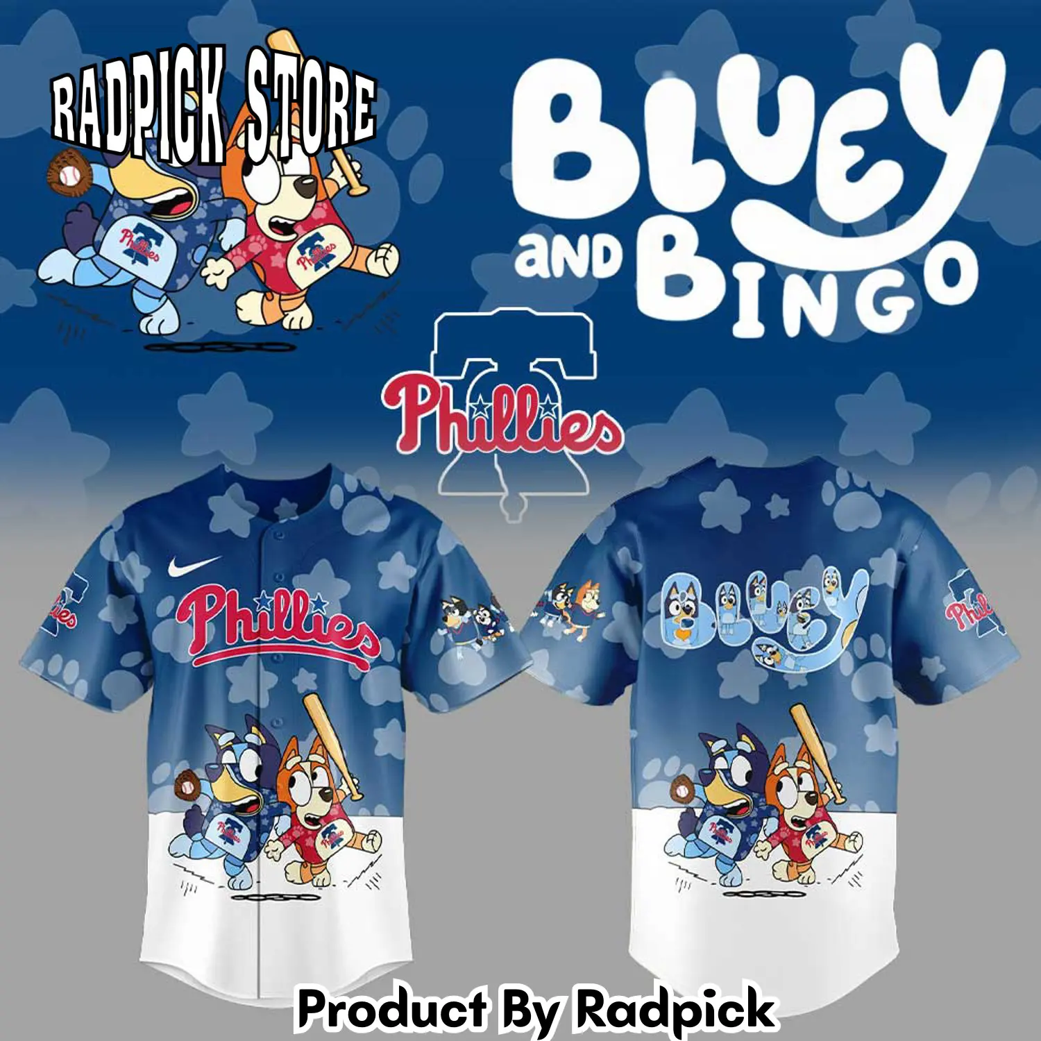 Radpick philadelphia phillies bluey and bingo baseball jersey rp127214